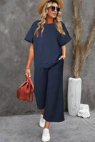 Textured Loose T Shirt and Drawstring Pants Set